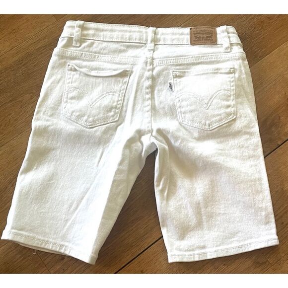 Levi's Girl White Bermuda Denim Shorts 14 Reg Five Pockets Front Zip Button - Picture 2 of 5